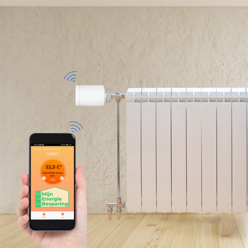 slimme radiatorknop bedienbaar via smartphone met smart life app